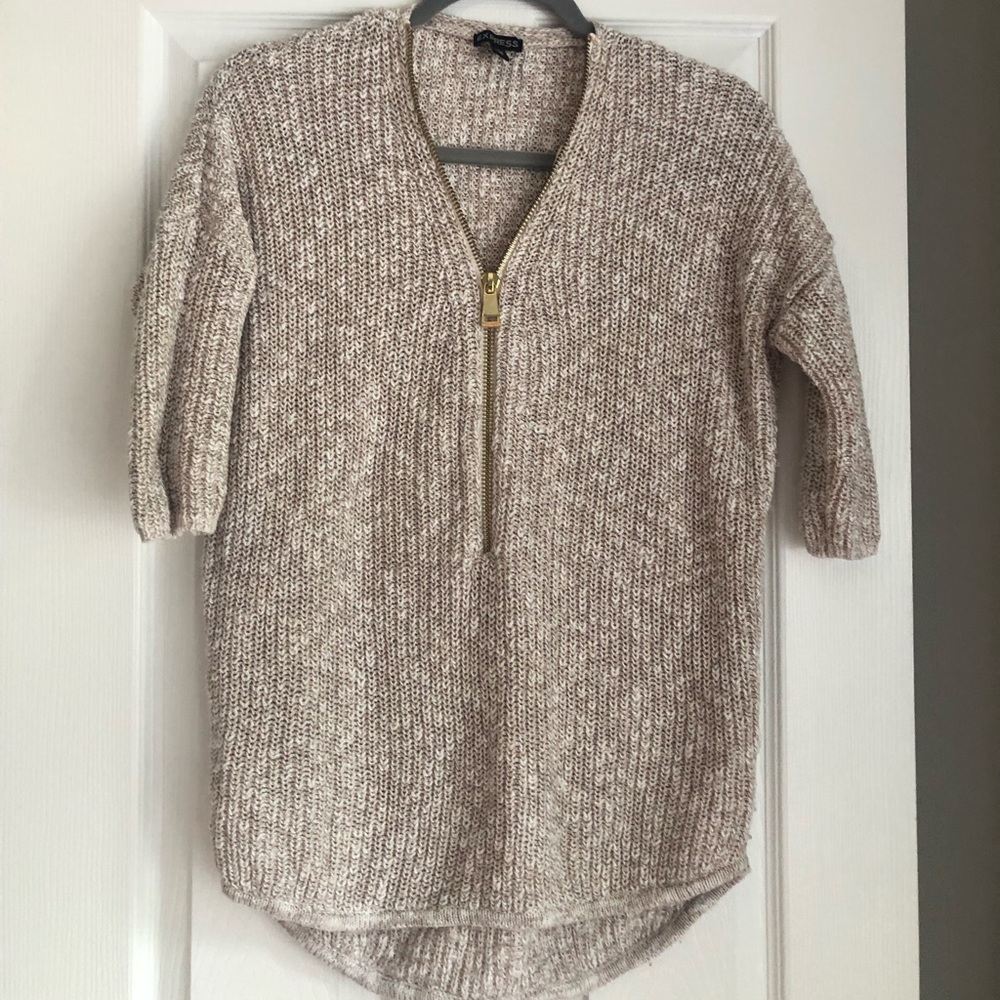 Express tan/beige sweater with zipper neckline